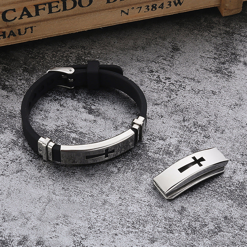 Men's Silicone Stainless Steel Sports Korean Fashion Cross Lady Bracelets