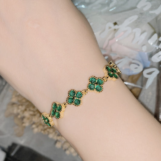 Clover Colored Gems Zircon Plated Simple Bracelets