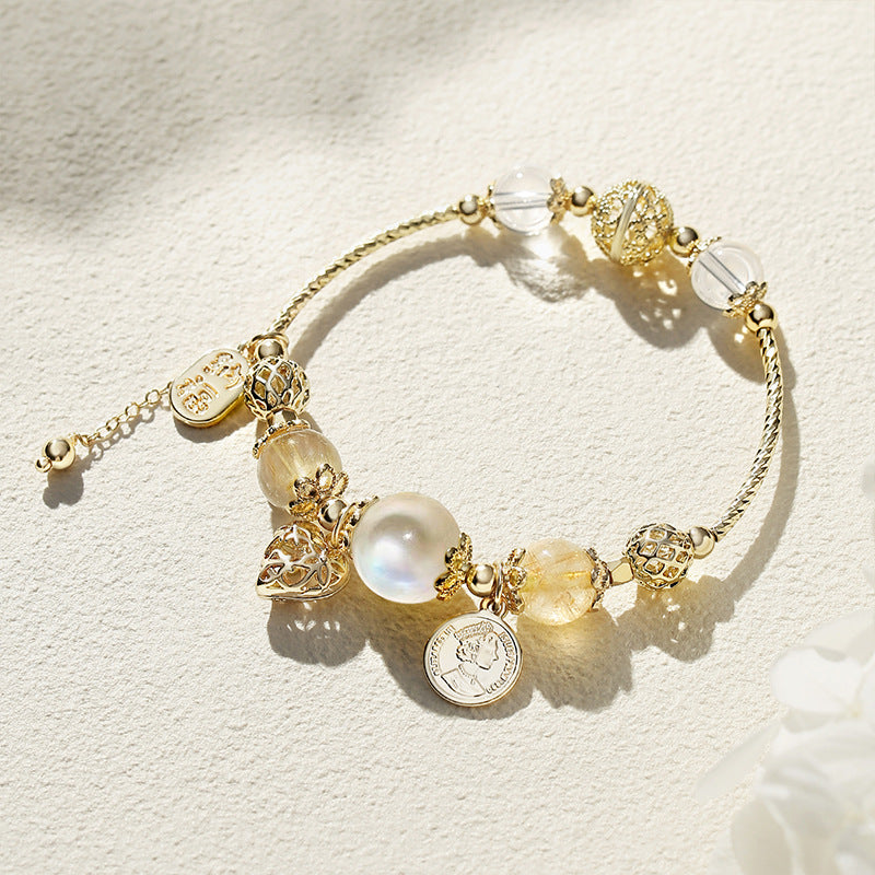 Mélange et bracelets romantiques en cristal doux et transparent pour femmes, cœur de pêche