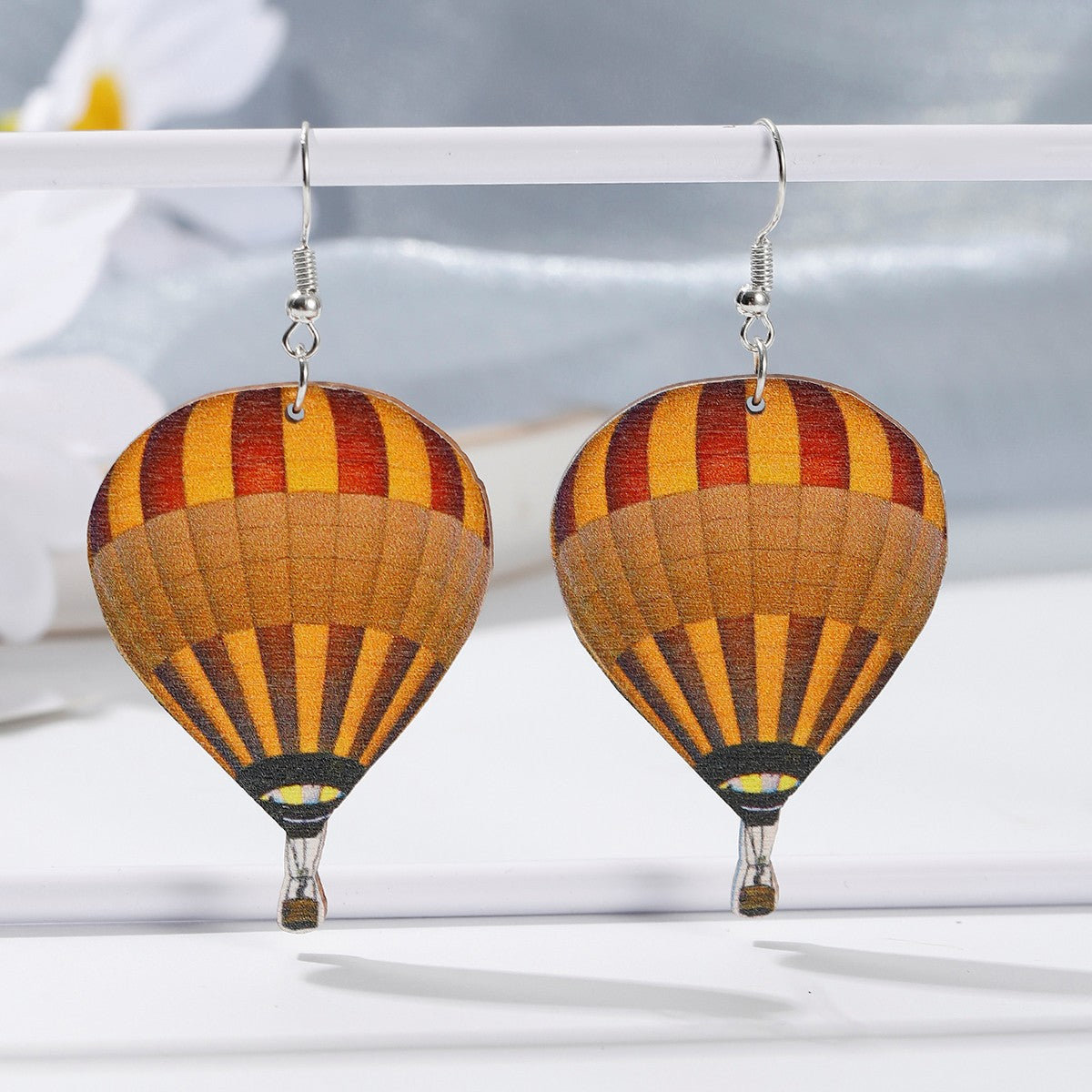 Colorful Hot Air Balloon Wooden Exaggerating Earrings