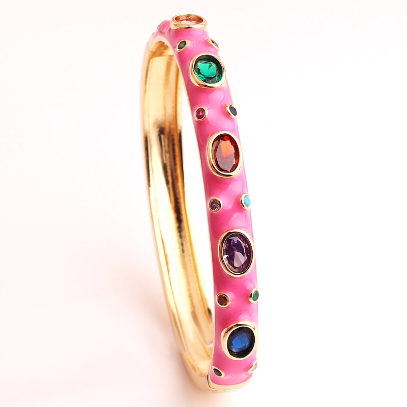 Women's Micro Inlay Color Zirconium Drip High Retention Copper Plated Gold Bracelet