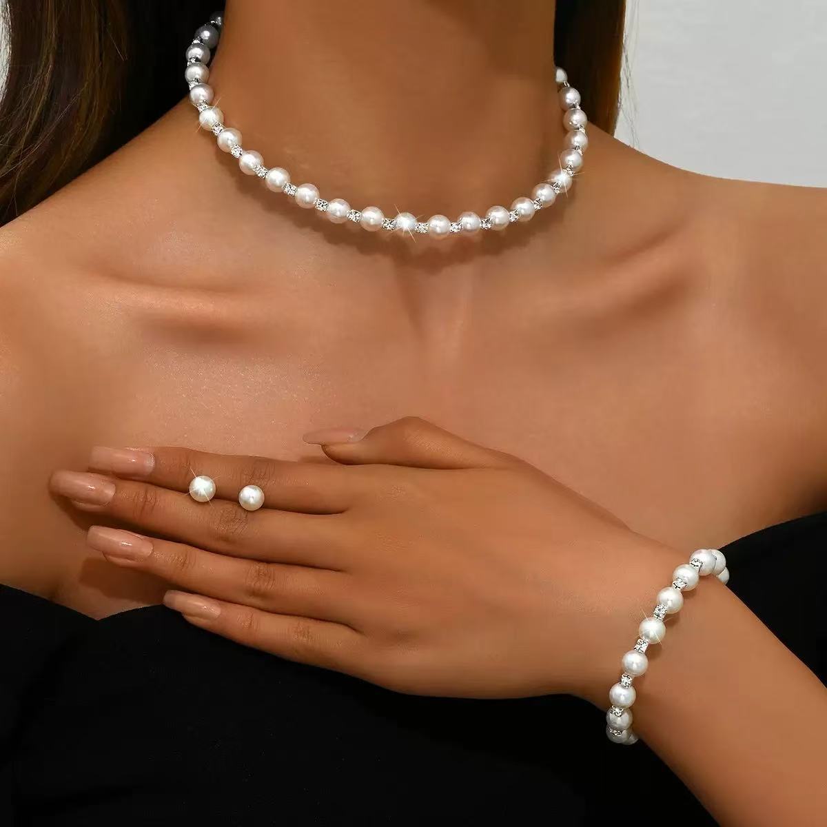 Durable Slouchy Trendy Pearl Bride Imitation Jewelry Set