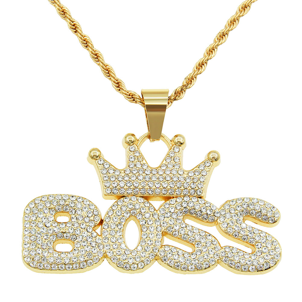 Hop Full Diamond Crown Letters Pendant Fashionmonger Personalized Exaggerated Necklaces