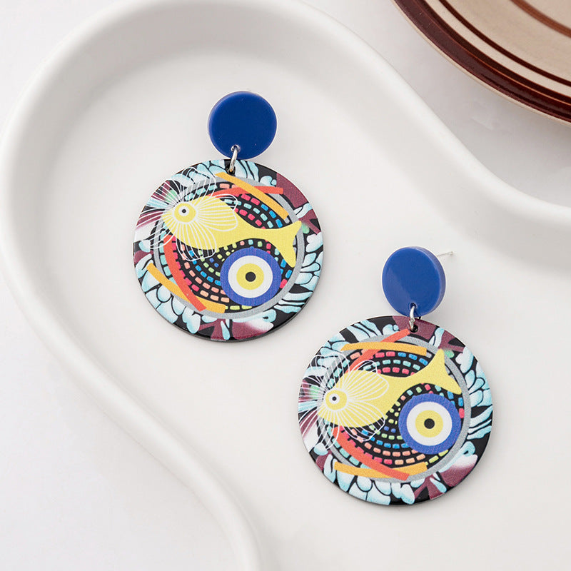 Sier Needle Creative Fun Eyes Boucles d'oreilles en acrylique de couleur contrastée