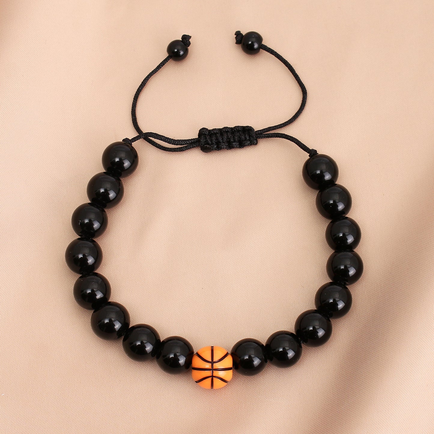 Men's Black Baseball Imitation Obsidian Beaded Sports Bracelets