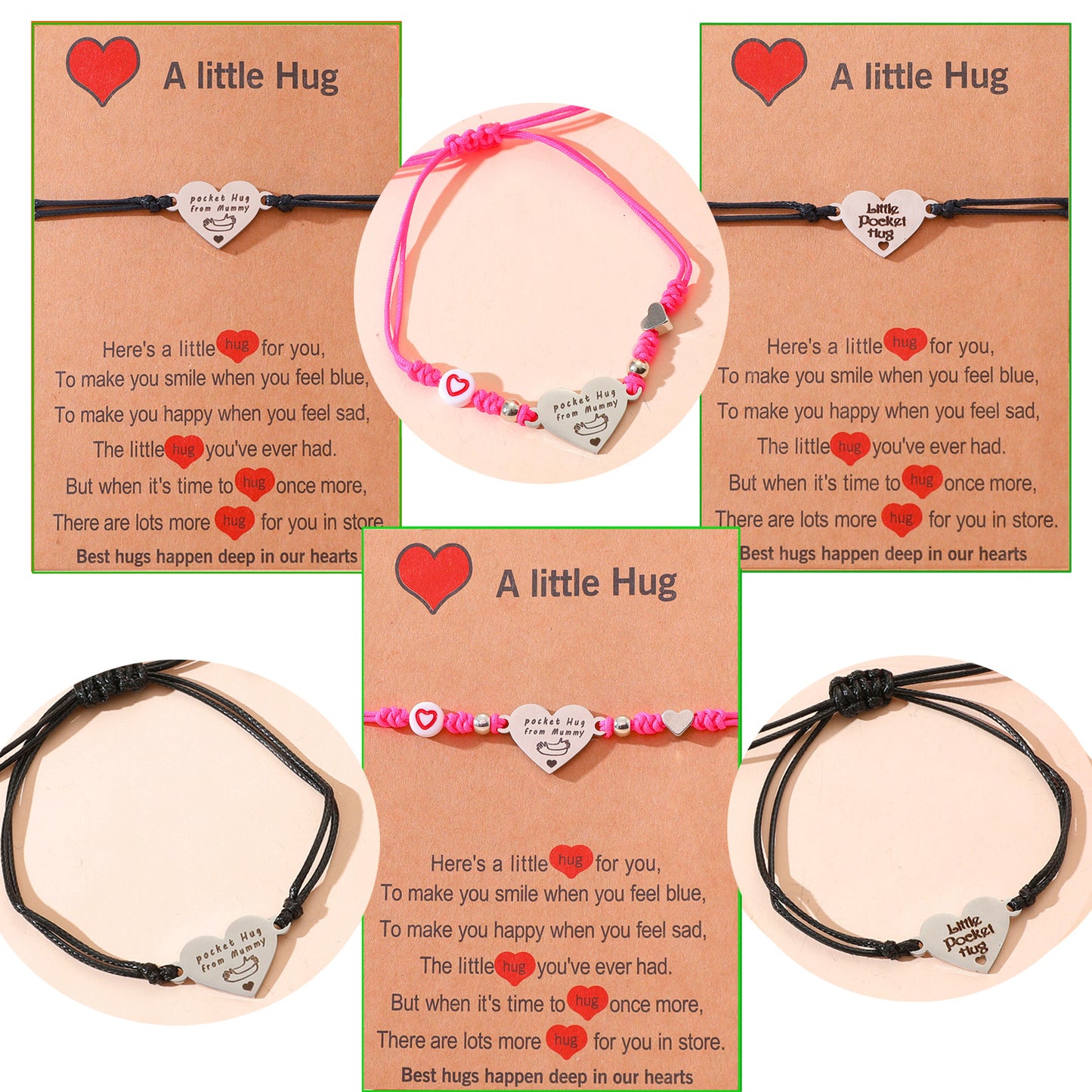 Hug Peach Heart Edelstahl-Handweberei-Tragegurt-Armbänder für Damen