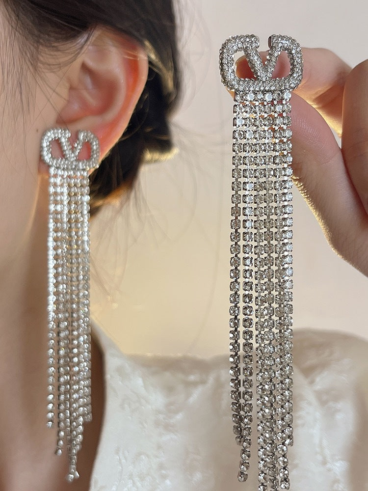 Women's Diamond Chain Tassel Long Sweet Grace Earrings