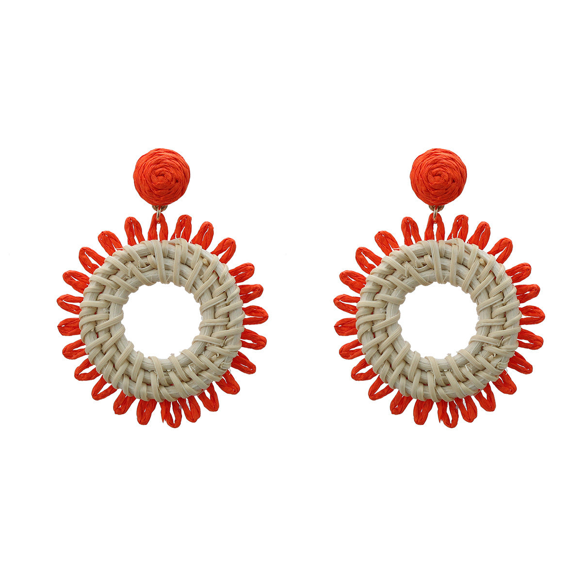 Summer Raffia Flower Female Rattan Woven Earrings