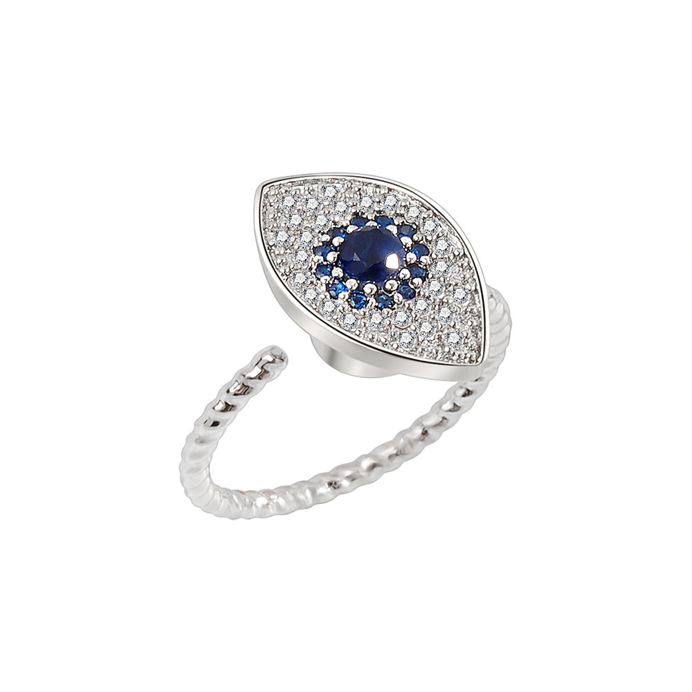 Nischen-Temperament-Ornament-Teufelsauge-Ringe mit blauen Diamanten für Damen