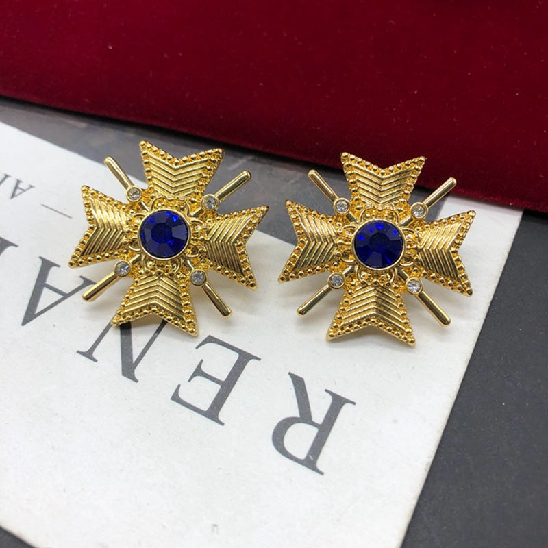 Boucles d'oreilles avancées en forme d'astérisme, pierres précieuses de couleur croisée, broche en argent