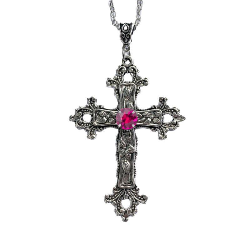 Creative Flowers Print Cross Diamond Gothic Necklaces