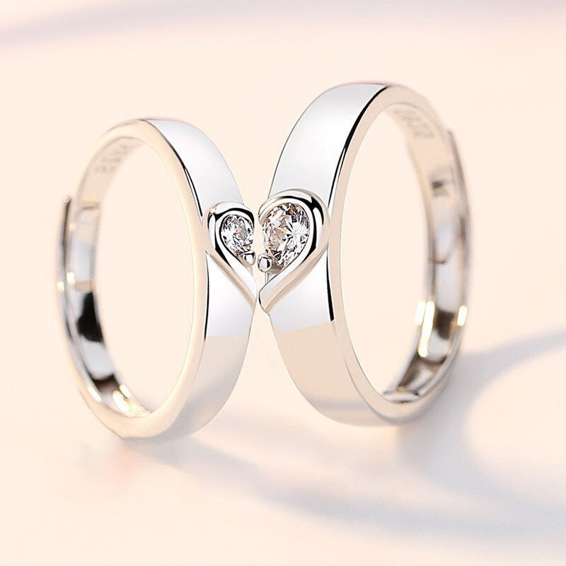 Women's & Men's Style Couple Sier Plated Open Live Rings