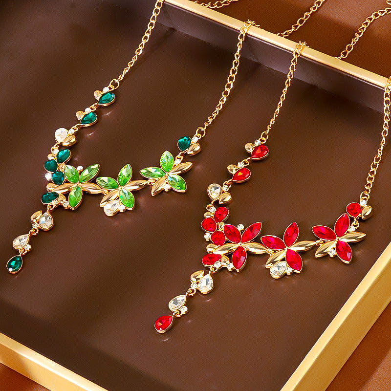 Female Alloy Diamond Full Flower Exaggerated Sweater Jewelry Set