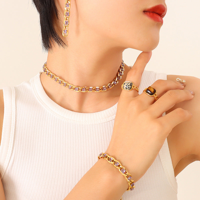 Colorful Zircon Diamond Light Luxury Delicate Jewelry Set