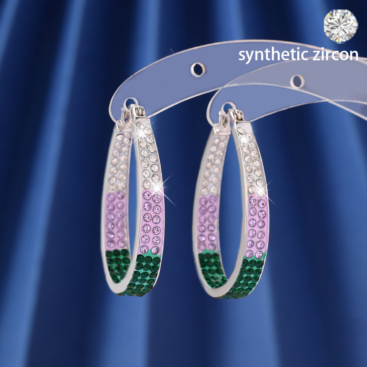 Three-color Gradient Graceful Personality Ear Clip Diamond Earrings