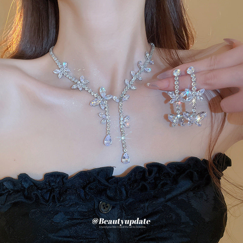 French High-grade Zircon Butterfly Tassel Niche Temperament Clavicle Chain Jewelry Set