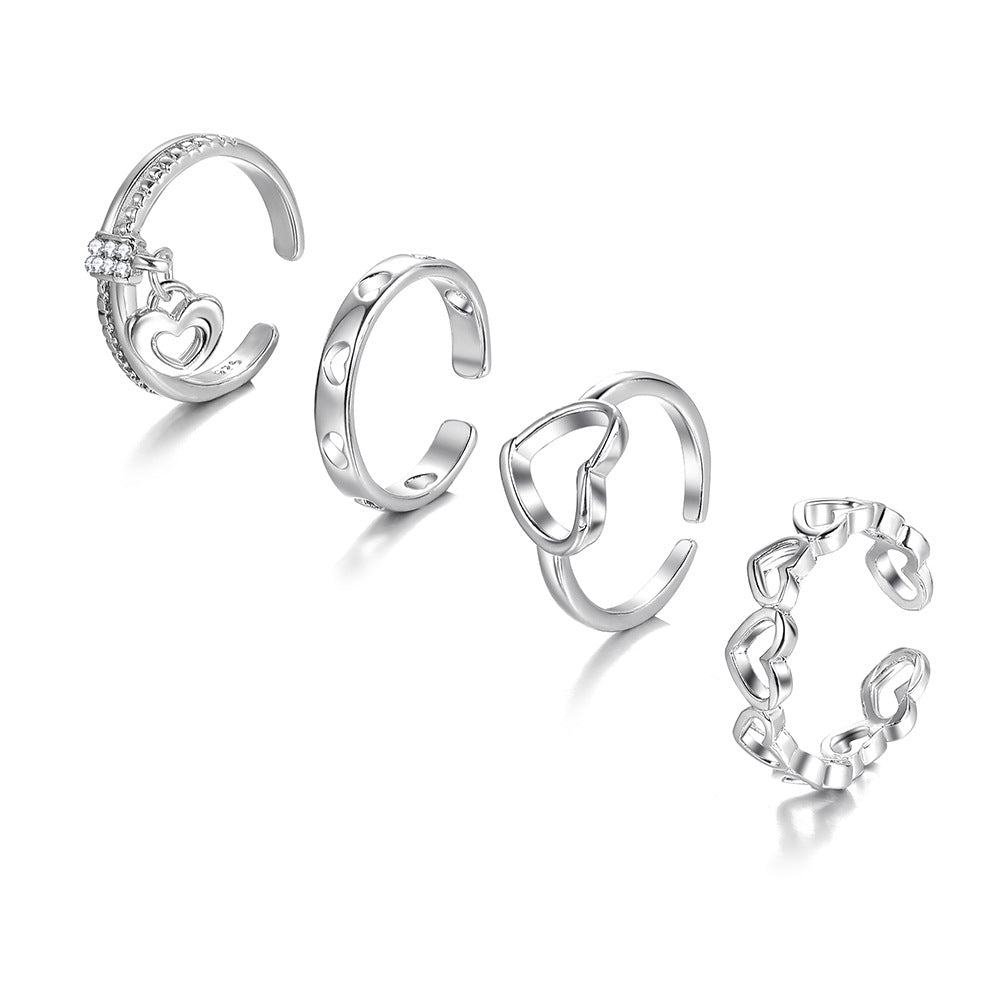 Creative Hollow Love Heart Shaped Set Female Style Rings Nutricaodiaria