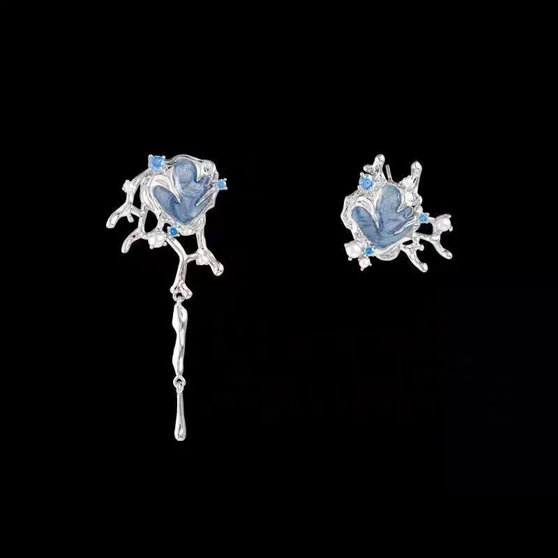 Women's Asymmetric Blue Iris Design Sense High-grade Earrings