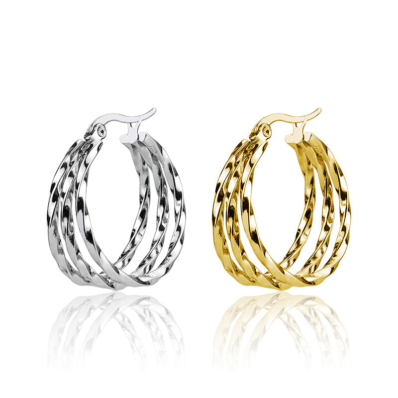 Style Fashion Titanium Steel Circle Square Line Stainless Three Twisted Rings