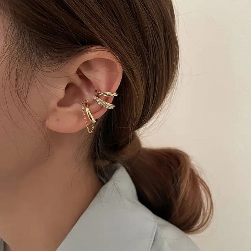 Simple Line Diamond Double Personality U-shaped Ear Clip