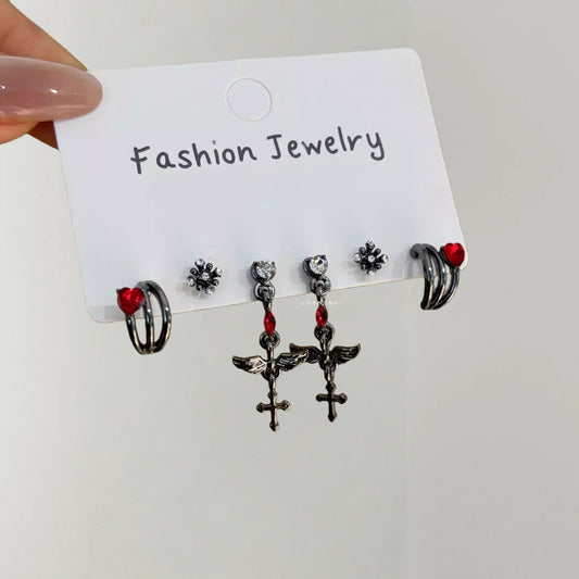 Dark Magic Wing Earings Sweet Cool Niche Personality Cross Asterism Earrings