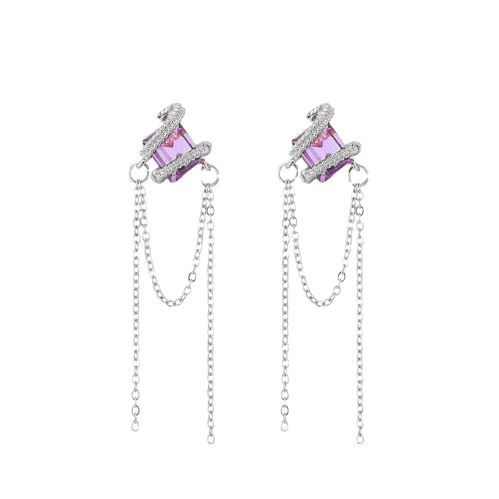 Zircon Long Tassel Chain Korean Niche Earrings