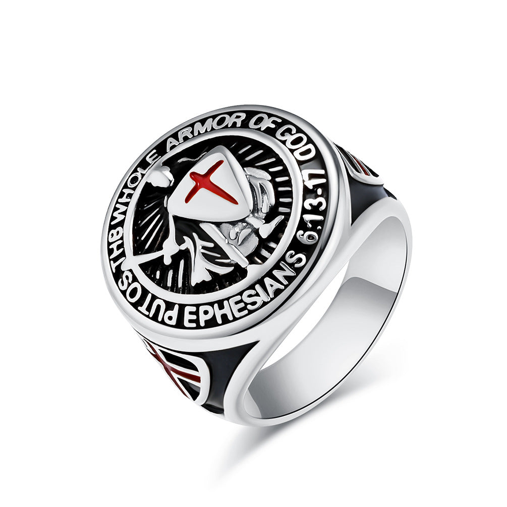 Templar Shield Cross Titanium Steel Niche Rings