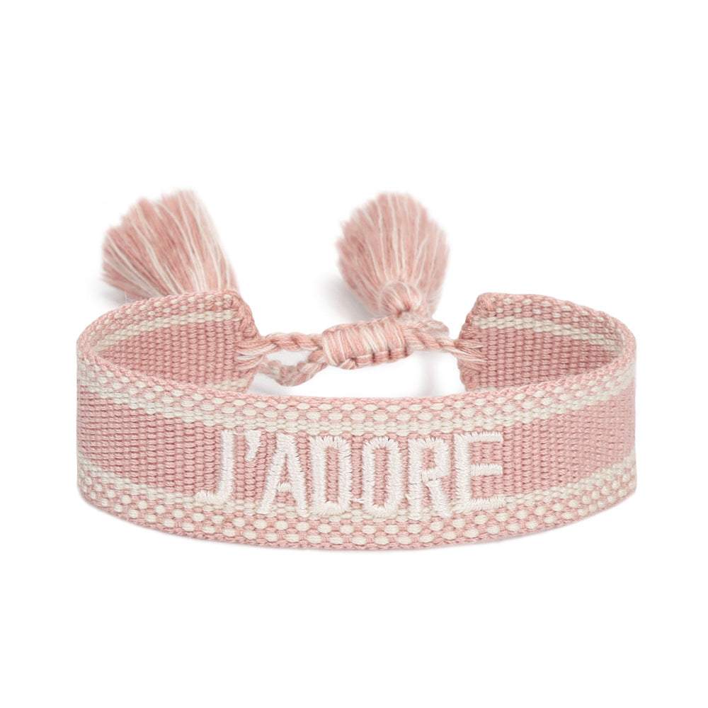 Women's Embroidered Letter Ribbon Carrying Strap Hand Bracelets