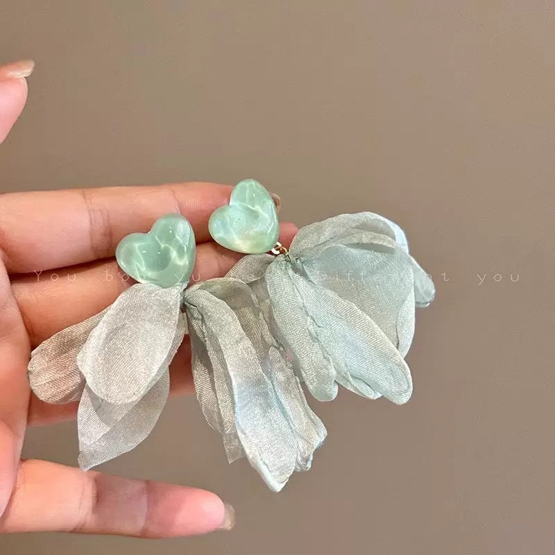 Fresh Blue Fabric Flower Elegant Sweet Rings