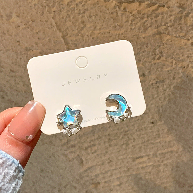 Women's Blue Ocean Star Moon Pearl Personalized Earrings