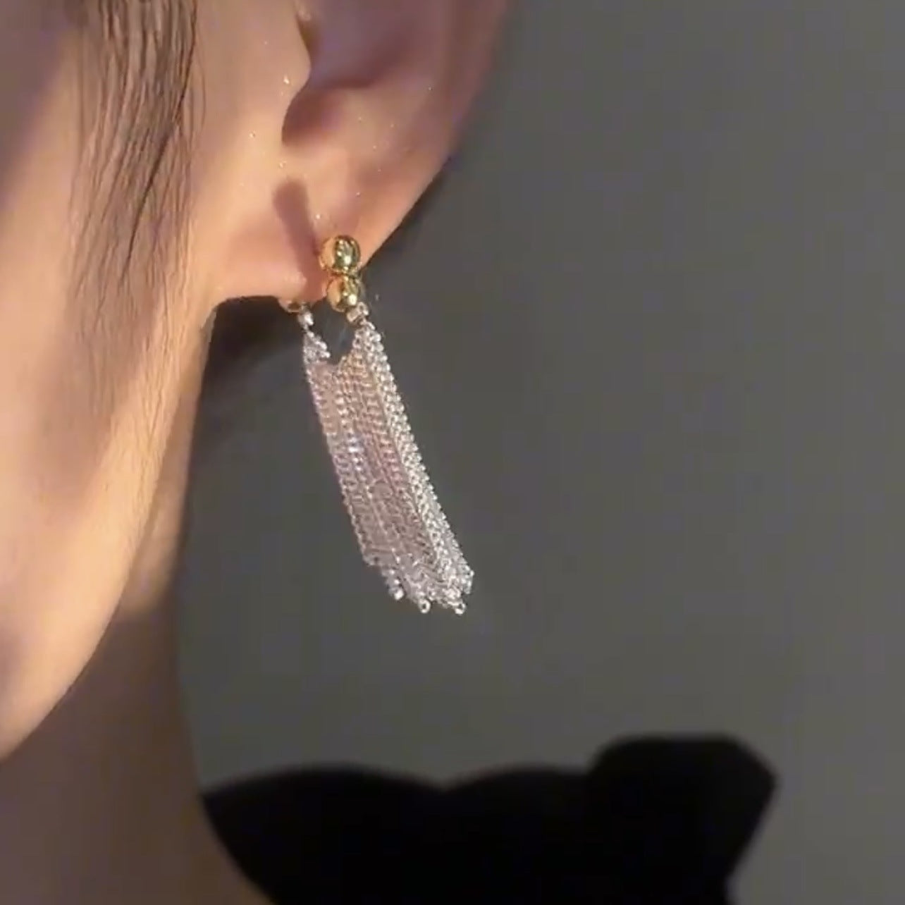 Women's Light Luxury Galaxy Waterfall Tassel For Graceful Fashionable Sparkling Sier Earrings
