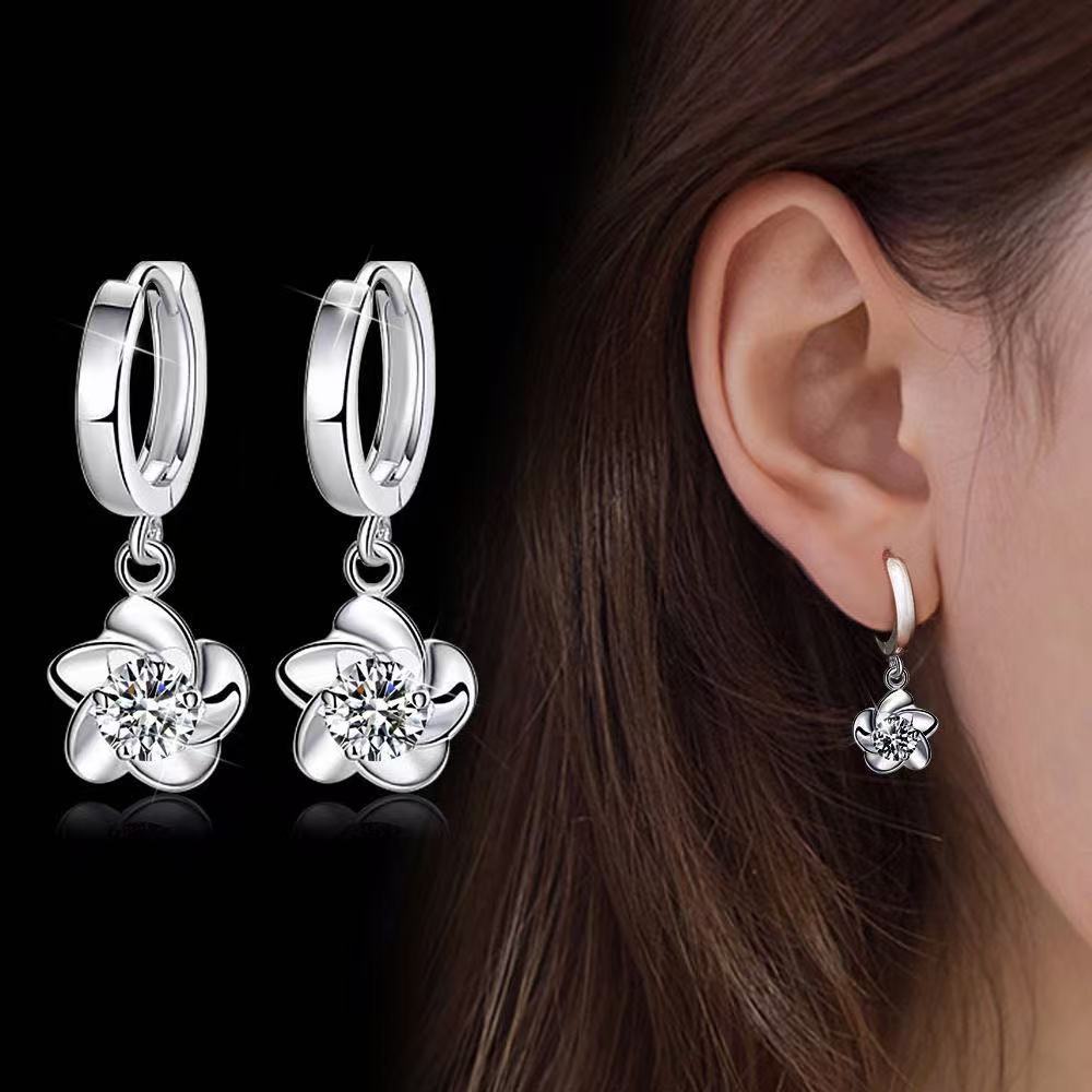 Fashion Flower White Diamond Sier Simple Graceful Rings