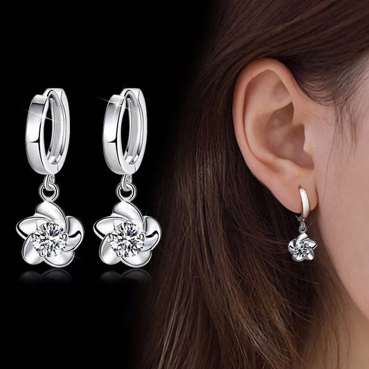 Fashion Flower White Diamond Sier Simple Graceful Rings