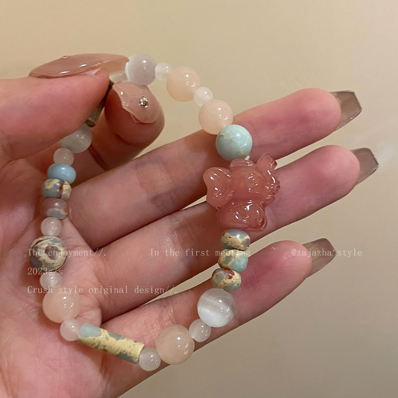 Paw Contrast Color Stone Cute Beaded Girlfriends Bracelet