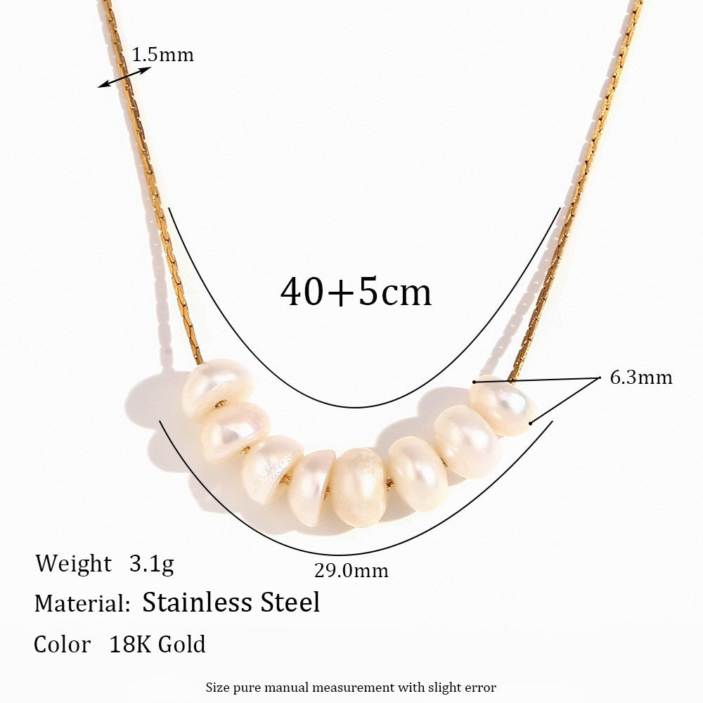Women's Fashion Temperament Stainless Steel Gold Plated Freshwater String Of Necklace