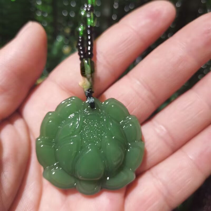 Green Jade Goddess Buddha Hand Maitreya Sweater Chain Safety Buckle Necklaces