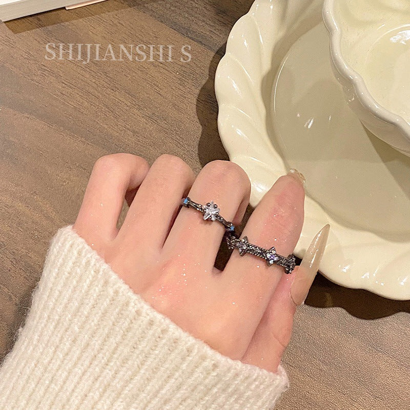 Enamel Asterism Unique Opening Couple Niche Style Sweet Ring