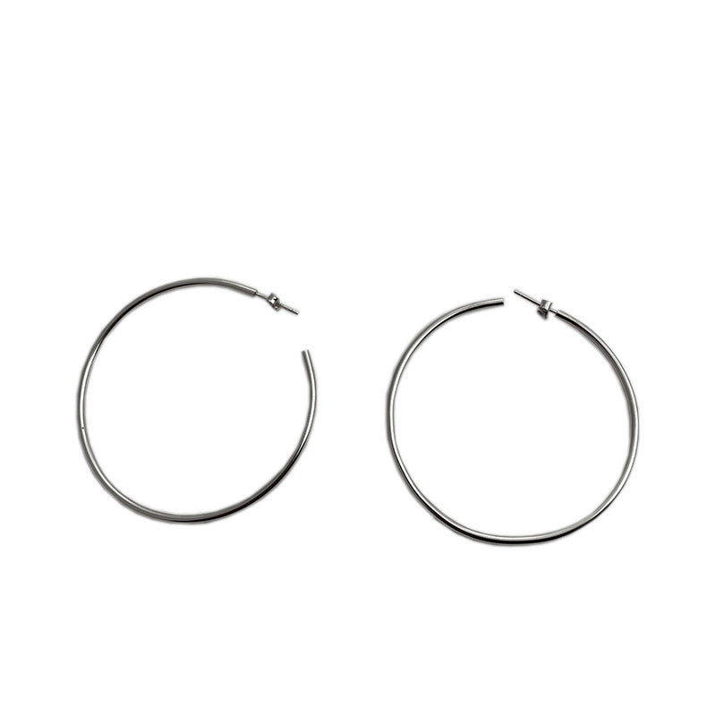 Women's Sterling Sier Large Simple And Exaggerated Circle Earrings