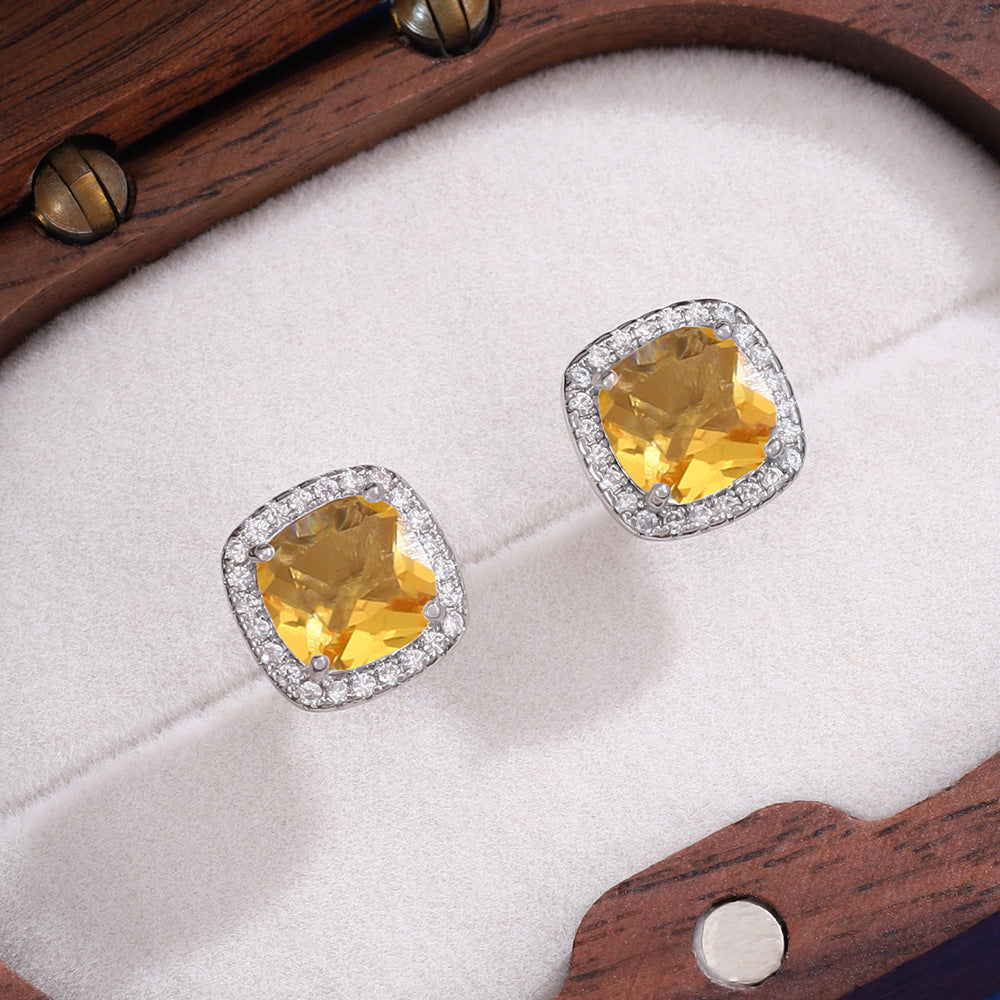 Simple Design Colorful Crystals Super Flash Square Female Fresh Stud Earrings