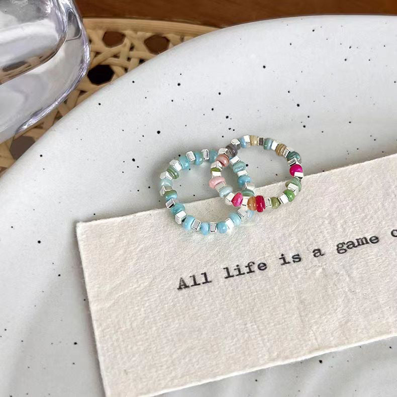 Women's Colorful Beaded Broken Sier Fashionable Special Rings