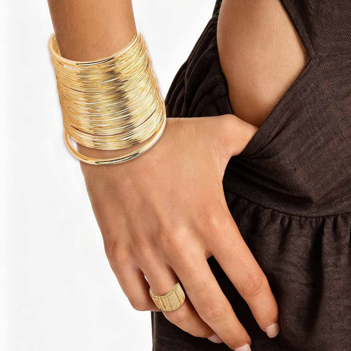 Women's Exaggerated Metal Texture Iron Wire Open Wide Bracelets