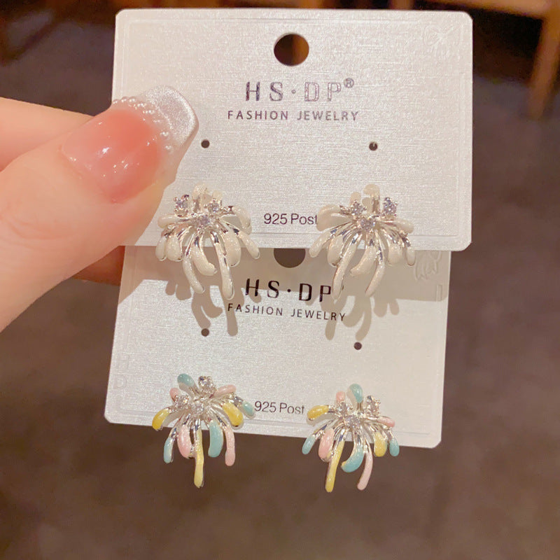 Thick Sier Drop Oil Bouquet Female Temperament Light Luxury Simple Earrings