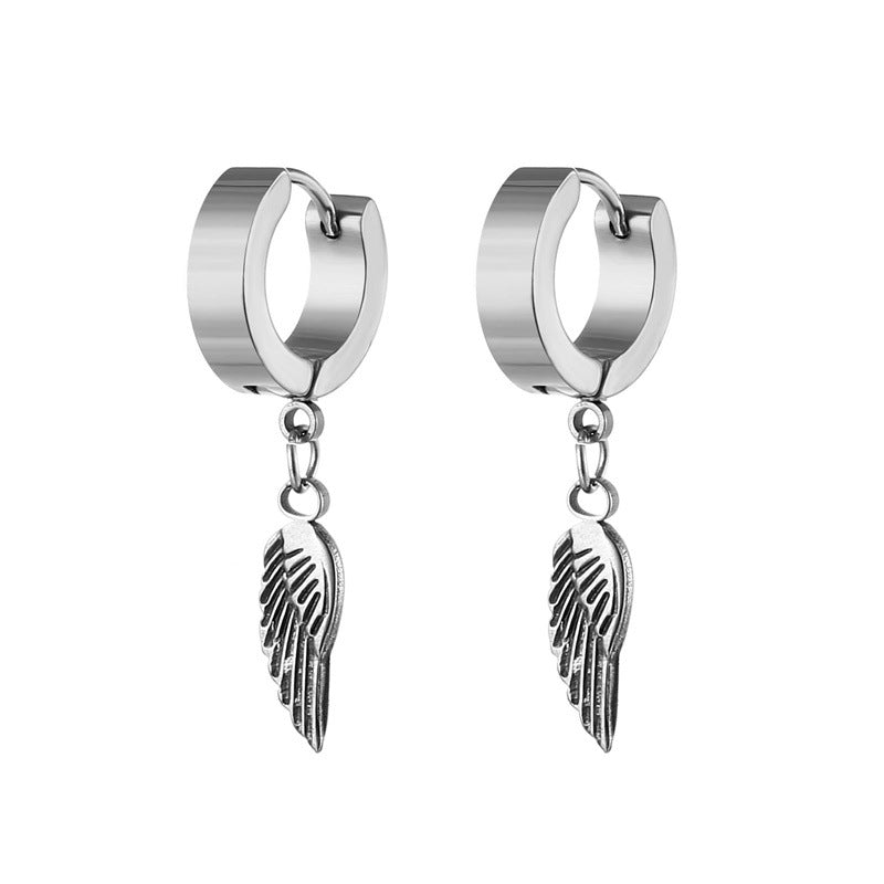 Men's Vintage Stainless Steel Style Feather Ear Clip Trendy Earrings