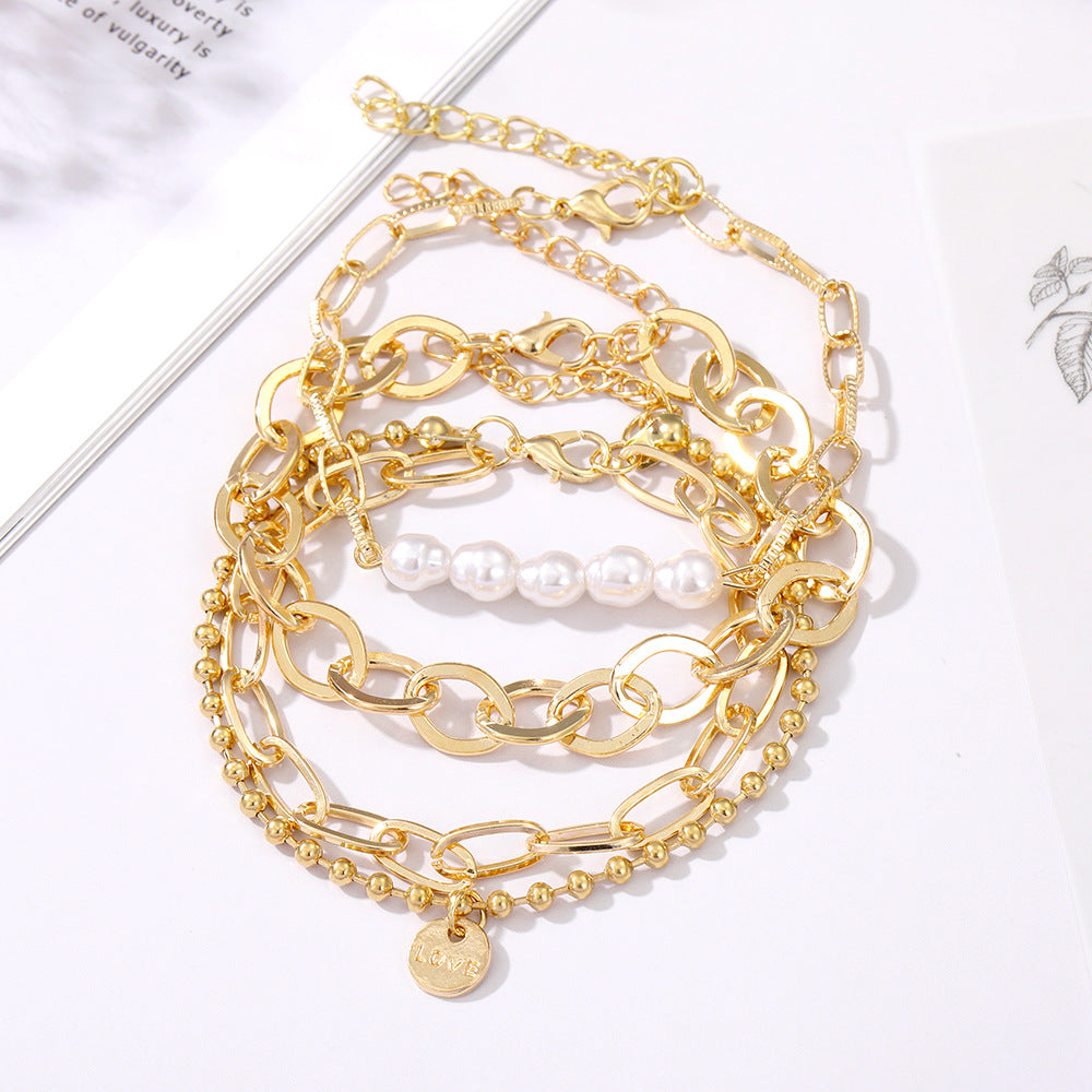 Pearl Fashion Thick Chain English Letter Bracelets