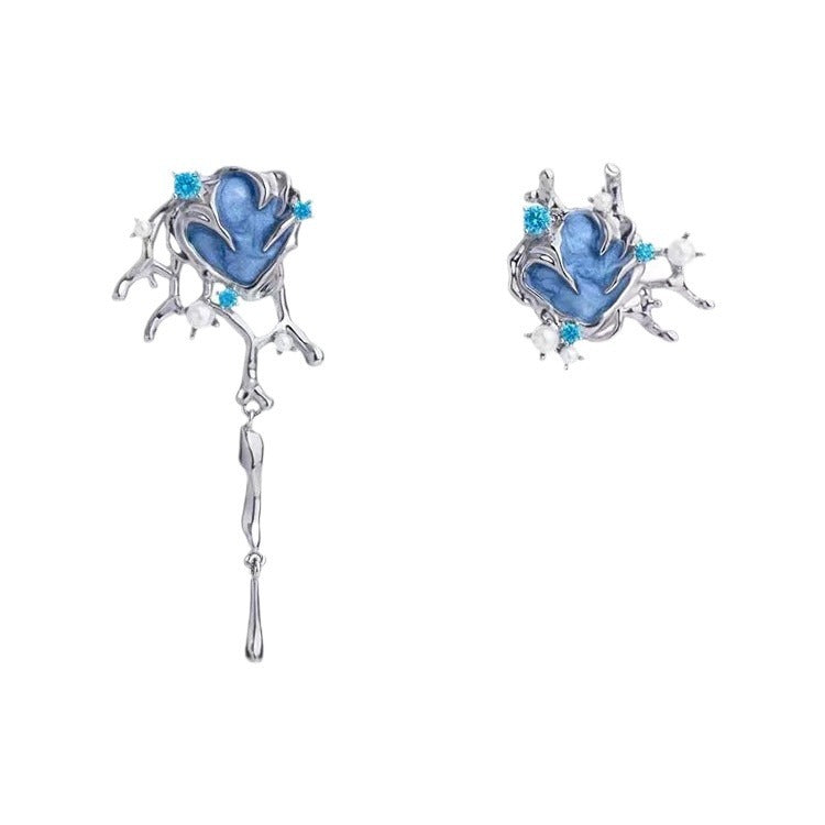 Women's Asymmetric Blue Iris Design Sense High-grade Earrings