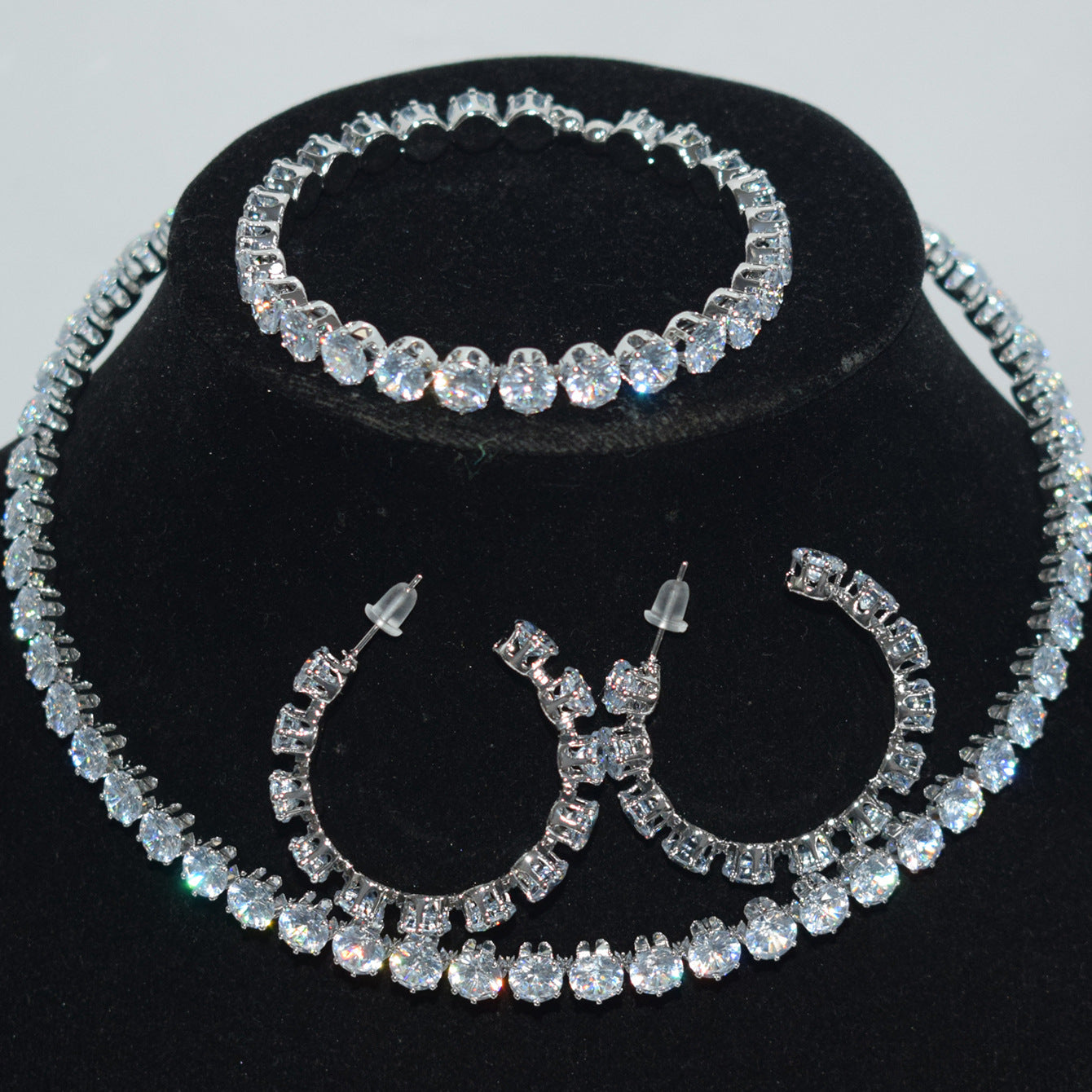 Women's Luxury Zircon Collar Ear Three-piece Horse Eye Fashion Jewelry Set