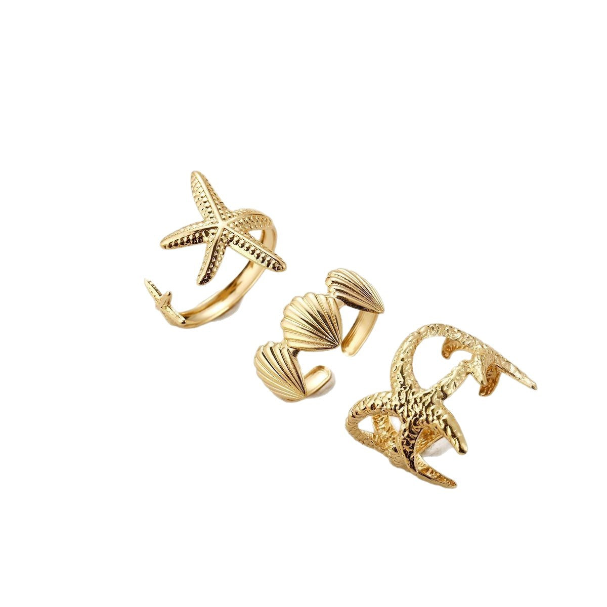Women's Ocean Style Shell Starfish Creative Minority Fashion Open Adjustable Suit Rings