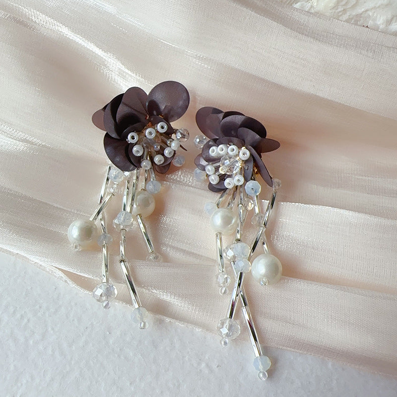 Soft Light Beaded Sequin Tassel Flower Ear Elegant And Earrings