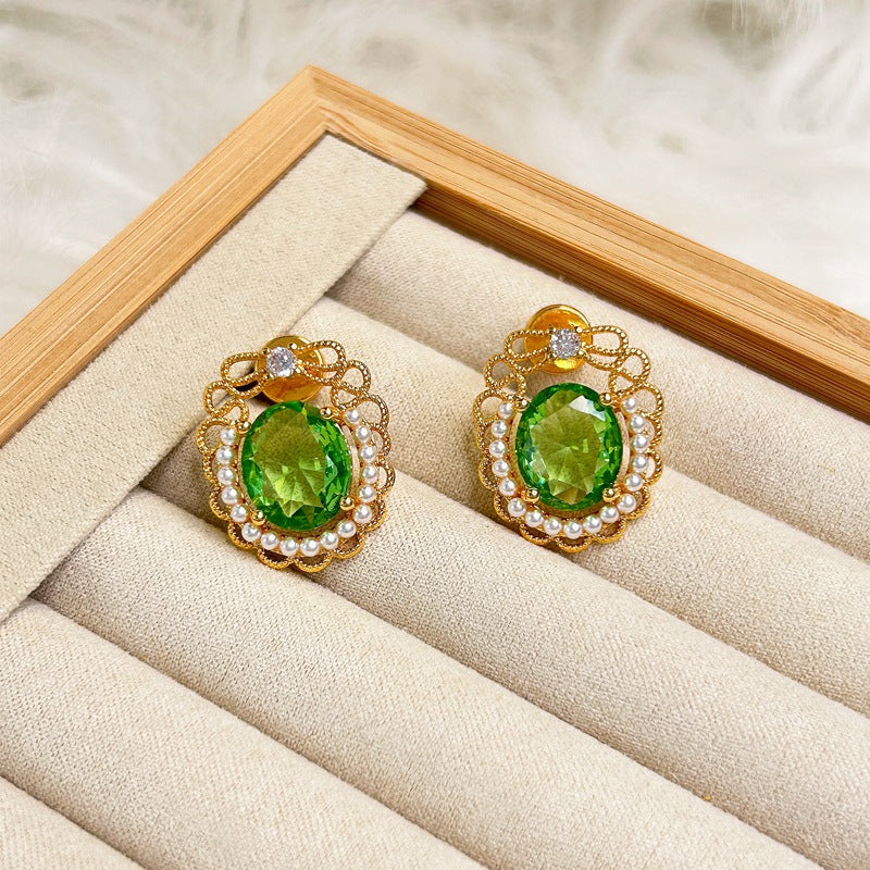 Women's Court Style Olive Green Hollow Ear Rings