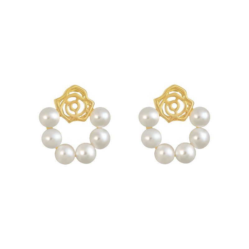 Damen Sier Pin Hollow Rose Flower Pearl Ringe